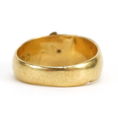 1149 - Edwardian 18ct gold buckle ring set with a diamond, indistinct Chester hallmarks, size M, 2.7g