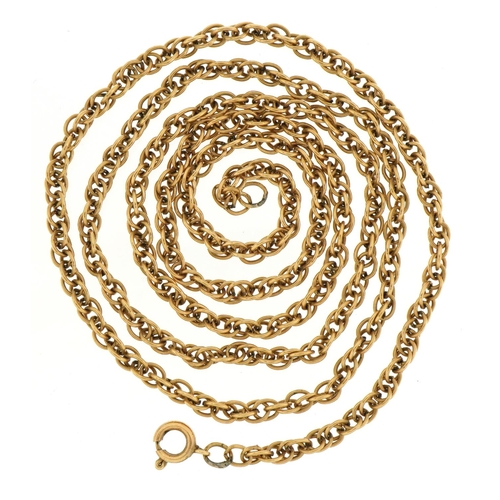 1142 - 9ct gold chain link necklace, 63cm in length, 12.4g