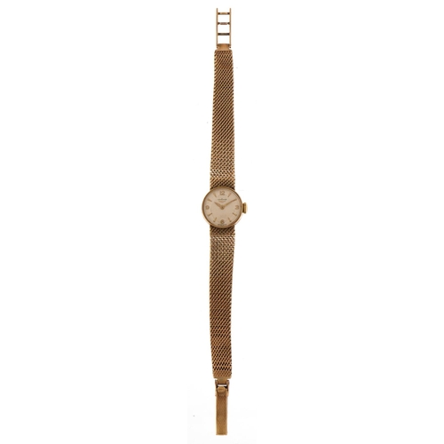 1048 - Ladies Longines 9ct gold wristwatch with 9ct gold strap, housed in a Longines box, the case 18mm in ... 