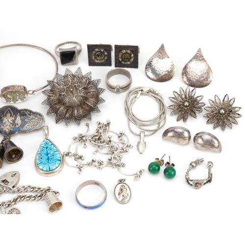 1501 - Victorian and later silver jewellery including charm bracelets, one with Enamelled Donald Duck charm... 