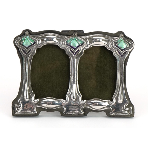 192 - Art Nouveau style sterling silver and enamel double easel photo frame, 11.5cm x 8cm