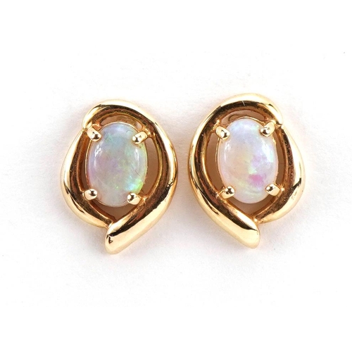 1138 - Pair of unmarked gold cabochon opal stud earrings, tests as 9ct gold, 1.3cm high, 1.8g