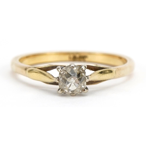 1078 - 18ct gold diamond solitaire ring, the diamond approximately 3.6mm in diameter, size N, 2.3g