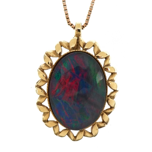 1151 - 9ct gold oval opal pendant on 9ct gold necklace, 2.7cm high and 50cm in length, total 5.4g