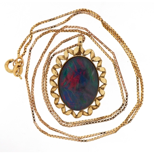 1151 - 9ct gold oval opal pendant on 9ct gold necklace, 2.7cm high and 50cm in length, total 5.4g