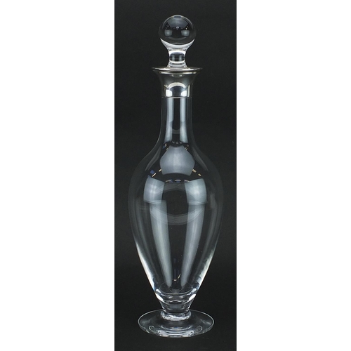 93 - Dartington Crystal decanter with stopper and silver collar by E P Degavino, London 2004, 36cm high