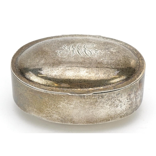 169 - Horton & Allday, Victorian oval silver box with hinged lid, Birmingham 1899, 4cm H x 8.5cm W x 6cm D... 