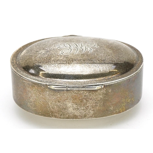 169 - Horton & Allday, Victorian oval silver box with hinged lid, Birmingham 1899, 4cm H x 8.5cm W x 6cm D... 
