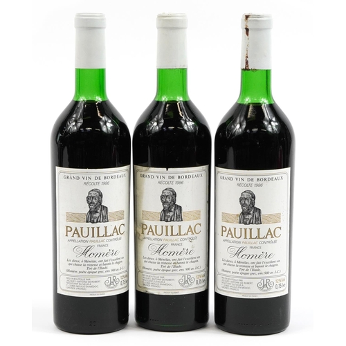 127 - Three bottles of 1986 Jacques Antoine de Robert Homere Pauillac red wine