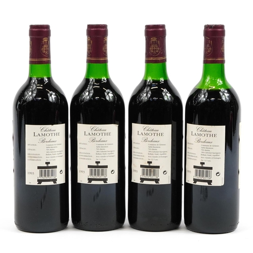 128 - Four bottles of 1993 Chateau Lamothe Bordeaux red wine