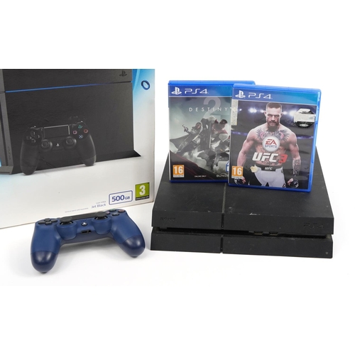 345 - PlayStation 4 games console with box, controller and games