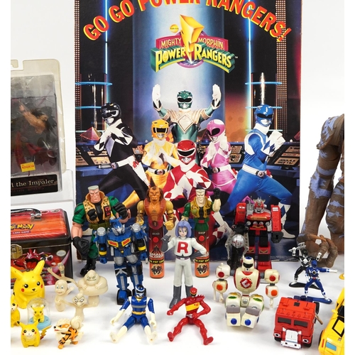 329 - Vintage and later toys including Power Rangers, Transformers, Pokemon figures and Pokemon trading ca... 