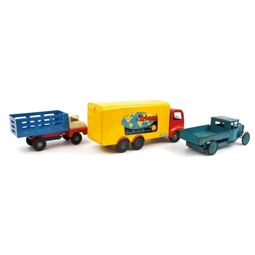 326 - Three large vintage Tri-ang tinplate vehicles, the largest 58cm in length