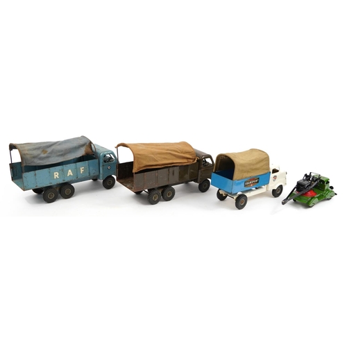 328 - Four vintage tinplate army vehicles including Tri-ang, the largest 40cm in length