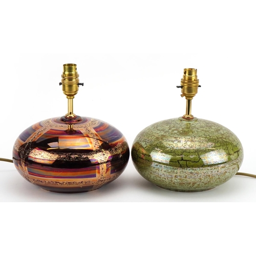 41 - Atkinson Jones, two contemporary lustreware table lamps having red and green glazes, each 22.5cm hig... 