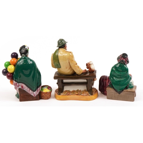 66 - Three Royal Doulton figures comprising Lunchtime HN2485, The Old Balloon Seller HN1315 and Silks & R... 