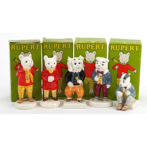 56 - Five Beswick Rupert and his Friends figures, four with boxes comprising Rupert the Bear, Rupert Snow... 