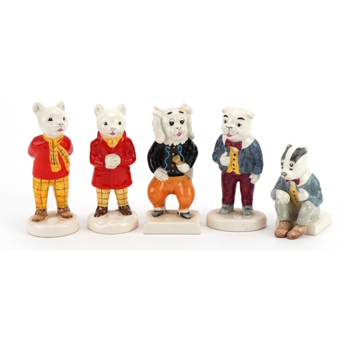 56 - Five Beswick Rupert and his Friends figures, four with boxes comprising Rupert the Bear, Rupert Snow... 