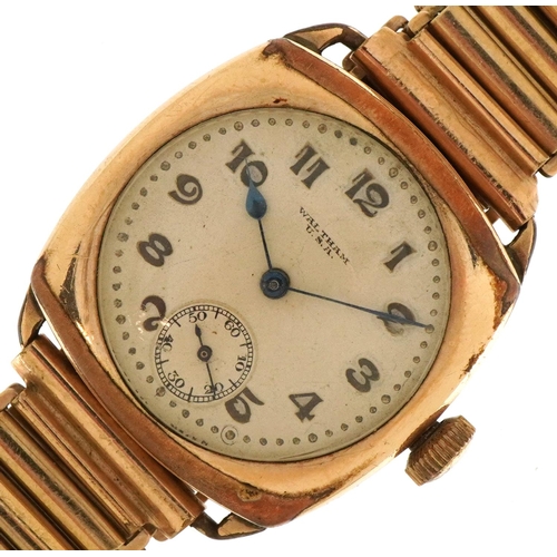 1591 - Waltham, gentlemen's Waltham trench style wristwatch with subsidiary dial, the case 30mm wide