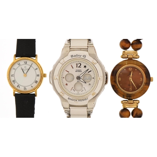 1557 - Three ladies wristwatches comprising Casio Baby-G, Avia with tiger's eye bezel and strap and Michel ... 