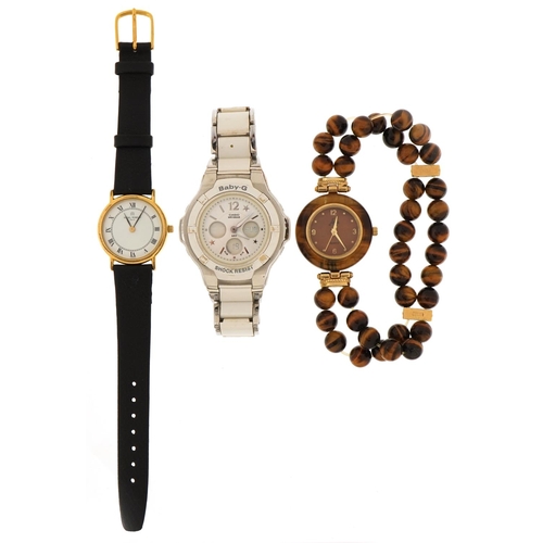 1557 - Three ladies wristwatches comprising Casio Baby-G, Avia with tiger's eye bezel and strap and Michel ... 