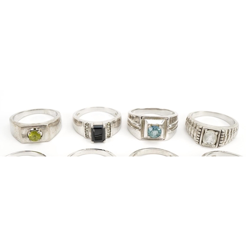 1535 - Eight silver semi precious stone rings including peridot, citrine and cubic zirconia, various sizes,... 