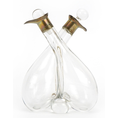 196 - Robert Pringle & Sons, George VI silver mounted glass oil and vinegar bottle, London 1941, 13cm high