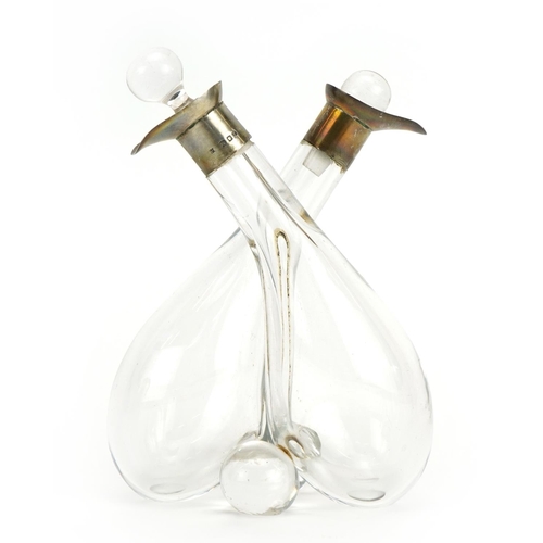 196 - Robert Pringle & Sons, George VI silver mounted glass oil and vinegar bottle, London 1941, 13cm high