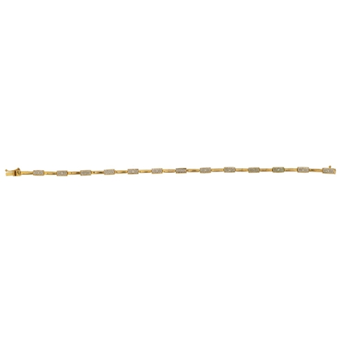 1085 - 9ct gold bracelet set with diamonds, 19cm in length, 5.9g