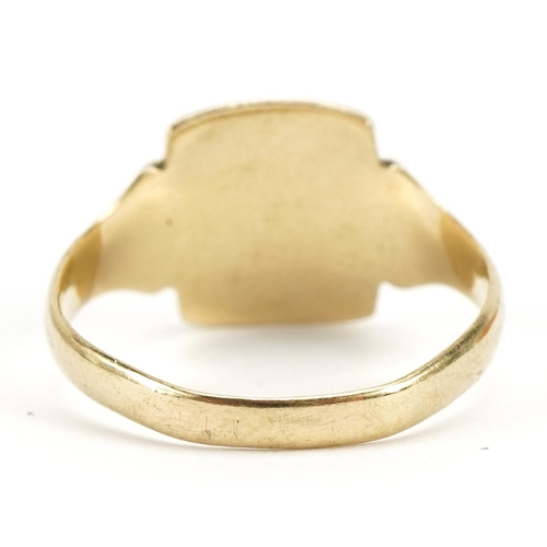 1500 - George V 9ct gold signet ring, Chester 1927, size O, 2.4g