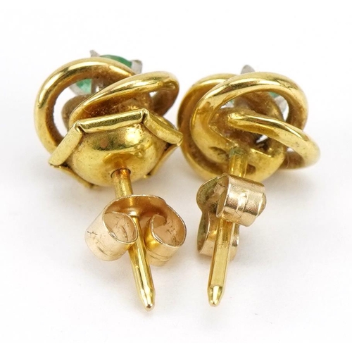 1431 - Pair of 9ct gold emerald stud earrings, 7mm in diameter, 1.6g