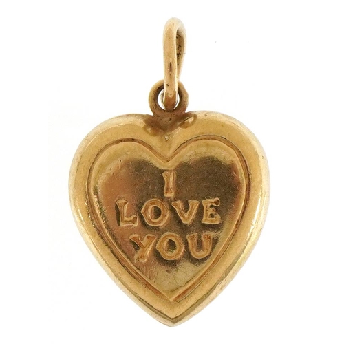 1284 - 9ct gold I Love You charm, 1.6cm high, 0.9g