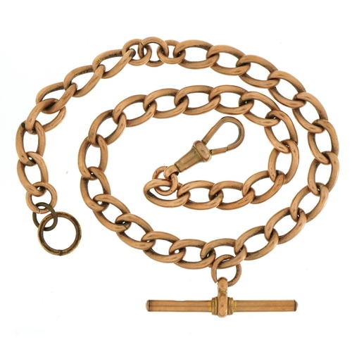 1061 - 9ct rose gold watch chain with T bar and swivel clasp, 37cm in length, 23.3g