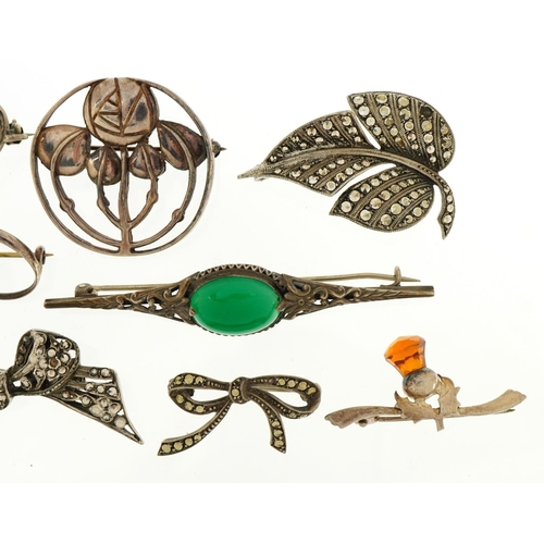 1512 - Vintage and later silver and white metal jewellery including a Charles Horner brooch, marcasite cros... 