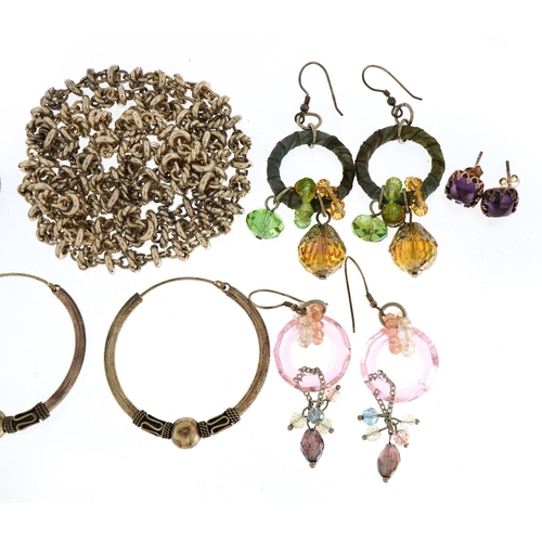 1612 - Group of vintage and later jewellery including a Modernist silver necklace and colourful crystal ear... 