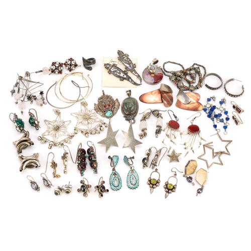 1609 - Silver and white jewellery including necklaces, earrings and pendants, some set with semi precious s... 