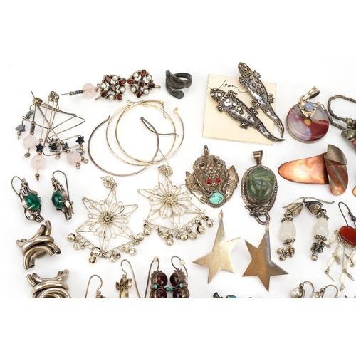 1609 - Silver and white jewellery including necklaces, earrings and pendants, some set with semi precious s... 