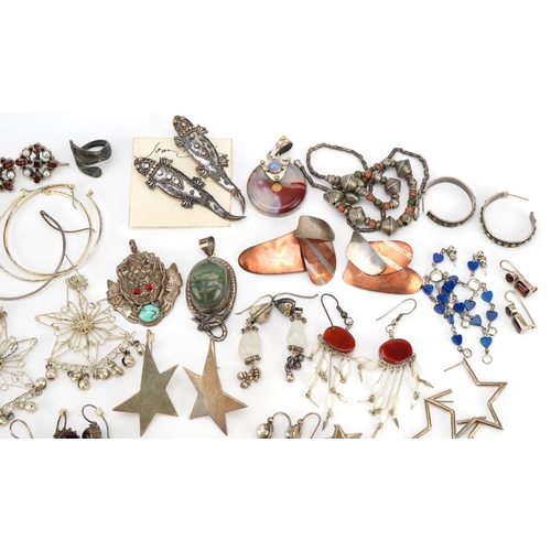 1609 - Silver and white jewellery including necklaces, earrings and pendants, some set with semi precious s... 