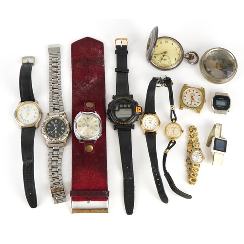 1615 - Vintage and later ladies and gentlemen's wristwatches including a silver half hunter pocket watch, O... 