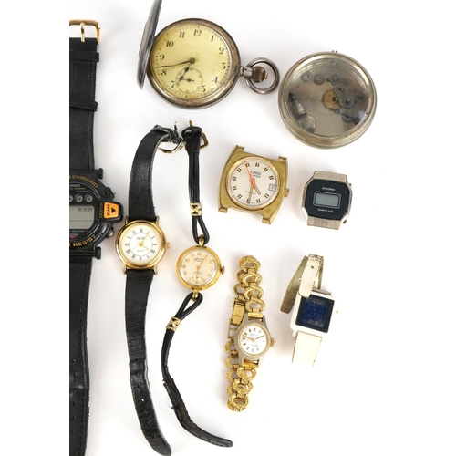 1615 - Vintage and later ladies and gentlemen's wristwatches including a silver half hunter pocket watch, O... 