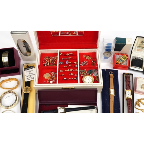 1628 - Vintage and later jewellery and wristwatches, some silver including rings, earrings, brooches, neckl... 