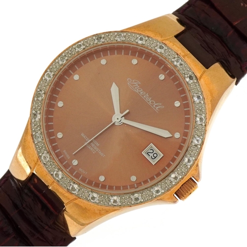 1546 - Ladies Ingersoll wristwatch with date aperture and box, the case numbered IG0319, 38mm in diameter