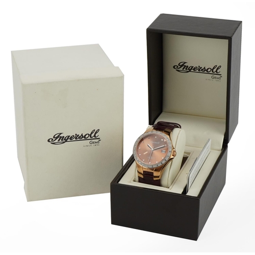 1546 - Ladies Ingersoll wristwatch with date aperture and box, the case numbered IG0319, 38mm in diameter