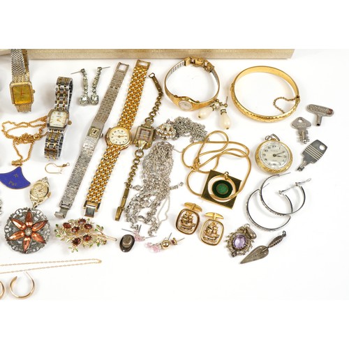 1626 - Vintage and later costume jewellery including 9ct gold hoop earrings, 9ct gold ladies wristwatch, ne... 