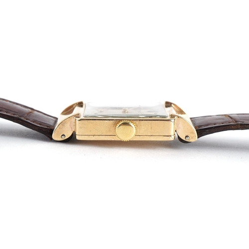 1105A - International Watch Co, gentlemen's 9ct gold wristwatch with Omega brown leather strap, the dial mar... 