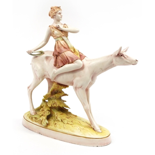 11 - Royal Dux, Czechoslovakian Art Nouveau figure group of a Diana the huntress on deer, numbered 13289,... 