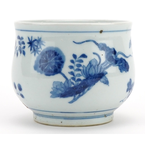 187 - Chinese blue and white porcelain baluster censer hand painted with flowers, 8.5cm high