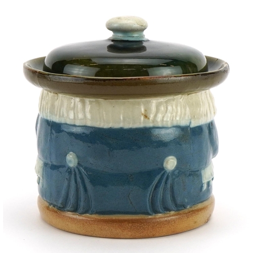 254 - Harry Simeon for Royal Doulton, stoneware Toby design tobacco jar, impressed marks to the base, 13cm... 