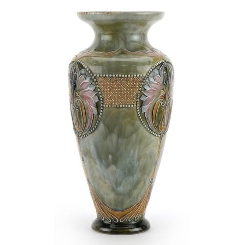 252 - Eliza Simmons for Royal Doulton, Art Nouveau stoneware vase hand painted and incised with stylised f... 