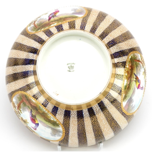 118 - Aynsley porcelain bowl finely hand painted with panels of landscapes onto a striped ground, 23cm in ... 